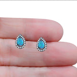Halo Teardrop Bridal Pear Stud Earring Created Opal Solid 925 Sterling Silver (13mm)