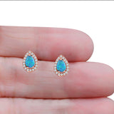 Halo Teardrop Bridal Pear Stud Earring Created Opal Solid 925 Sterling Silver (13mm)