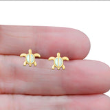 Turtle Stud Earring Created Opal Solid 925 Sterling Silver (8mm)