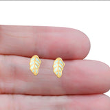 Leaf Stud Earring Created Opal Solid 925 Sterling Silver (10mm)
