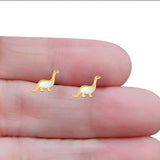 Dinosaur Stud Earring Created Opal 925 Sterling Silver (9mm)