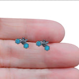Lucky Honey Bee Print Stud Earring Created Opal Solid 925 Sterling Silver (8.7mm)