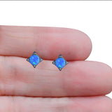 Square Round Created Opal Solid 925 Sterling Silver (4.6mm)