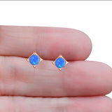 Square Round Created Opal Solid 925 Sterling Silver (4.6mm)