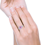 Halo Vintage Engagement Ring Round Simulated Cubic Zirconia 925 Sterling Silver