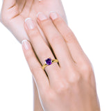 Round Simulated Cubic Zirconia Cathedral Wedding Ring 925 Sterling Silver Center Stone-(6mm)