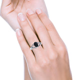 Split Shank Halo Oval Wedding Engagement Ring Black Round Simulated Cubic Zirconia 925 Sterling Silver