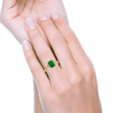 Art Deco Emerald Cut Wedding Bridal Ring Round Simulated Cubic Zirconia 925 Sterling Silver