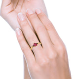 Art Deco Heart Three Stone Wedding Bridal Ring Round Black Simulated Cubic Zirconia 925 Sterling Silver
