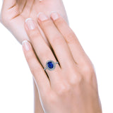 Halo Oval Art Deco Wedding Bridal Ring Band Round Simulated Cubic Zirconia 925 Sterling Silver