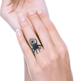 Octopus Ring Oxidized Band Solid 925 Sterling Silver Thumb Ring (30mm)