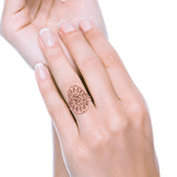 Filigree Leaves Circle Charm Tree of Life Statement Oxidized Band Solid 925 Sterling Silver Thumb Ring (27.5mm)