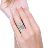Filigree Leaves Circle Charm Tree of Life Statement Oxidized Band Solid 925 Sterling Silver Thumb Ring (27.5mm)