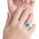 Solitaire Oval Simulated Turquoise Cubic Zirconia Ring Round 925 Sterling Silver
