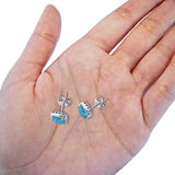 Bridal Engagement Earrings Cushion Lab Opal Simulated CZ 925 Sterling Silver