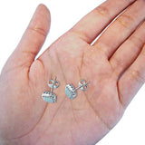 Bridal Engagement Earrings Cushion Lab Opal Simulated CZ 925 Sterling Silver