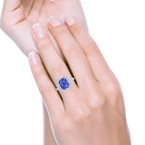 Halo Radiant Cut Wedding Engagement Ring Round Simulated Cubic Zirconia 925 Sterling Silver
