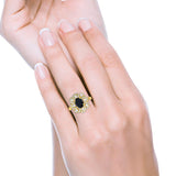 Art Deco Wedding Ring Halo Round Simulated Cubic Zirconia 925 Sterling Silver