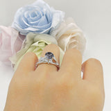 Round Engagement Ring Split Shank Natural Rutilated Quartz 925 Sterling Silver
