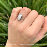 Oval Oxidized Created White & Blue Opal Thumb Ring 925 Sterling Silver