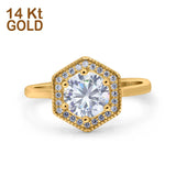 14K Gold Art Deco Hexagon Shape Cubic Zirconia Engagement Ring