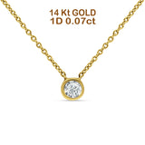 14K Gold 0.07ct Solitaire Bezel Set Diamond Pendant Chain Necklace 18