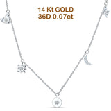 Dangling Moon Star Heart Diamond Necklace 14K Gold 0.07ct
