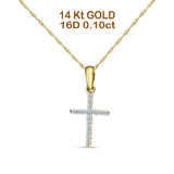 14K Gold 0.10ct Cross Diamond Pendant Chain Necklace 18 Inch Long