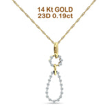 14K Gold 0.19ct Dangling Diamond Teardrop Pendant Necklace 18 In Long