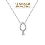Dangling Diamond Pear Teardrop Necklace 14K Gold 0.09ct