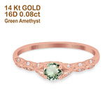 14K Gold 0.33ct Round Petite Dainty Art Deco 4mm G SI Diamond Engagement Wedding Ring