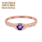14K Gold 0.33ct Round Petite Dainty Art Deco 4mm G SI Diamond Engagement Wedding Ring