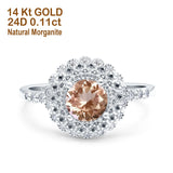14K Gold 0.77ct Halo Art Deco Round 5.5mm G SI Diamond Engagement Wedding Ring