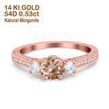 14K Gold 1.37ct Round Three Stone Vintage 6mm G SI Diamond Engagement Wedding Ring