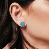 Round Stud Earrings Lab Created Opal 925 Sterling Silver (4mm-10mm)