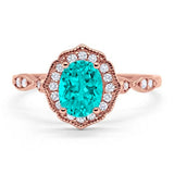 Art Deco Antique Style Wedding Ring Oval Simulated Cubic Zirconia 925 Sterling Silver