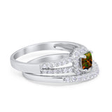 Halo Two Piece Engagement Ring Simulated Cubic Zirconia 925 Sterling Silver