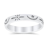 Moon Star Thumb Ring Wedding Bands Star Moon Band Round 925 Sterling Silver