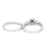 Halo Two Piece Engagement Ring Simulated Cubic Zirconia 925 Sterling Silver