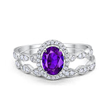 Halo Oval Bridal Wedding Set Ring Art Deco Oval Round Cubic Zirconia Solid 925 Sterling Silver Choose Color Size 4 to 12