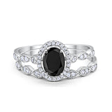 Halo Oval Bridal Wedding Set Ring Art Deco Oval Round Cubic Zirconia Solid 925 Sterling Silver Choose Color Size 4 to 12