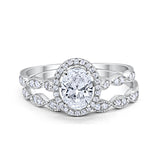 Halo Oval Bridal Wedding Set Ring Art Deco Oval Round Cubic Zirconia Solid 925 Sterling Silver Choose Color Size 4 to 12