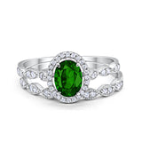 Halo Oval Bridal Wedding Set Ring Art Deco Oval Round Cubic Zirconia Solid 925 Sterling Silver Choose Color Size 4 to 12