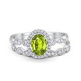 Halo Oval Bridal Wedding Set Ring Art Deco Oval Round Cubic Zirconia Solid 925 Sterling Silver Choose Color Size 4 to 12