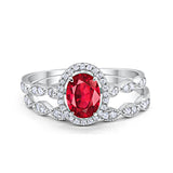Halo Oval Bridal Wedding Set Ring Art Deco Oval Round Cubic Zirconia Solid 925 Sterling Silver Choose Color Size 4 to 12