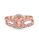 Halo Oval Bridal Wedding Set Ring Art Deco Oval Round Cubic Zirconia Solid 925 Sterling Silver Choose Color Size 4 to 12