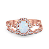 Halo Oval Bridal Wedding Set Ring Art Deco Oval Round Cubic Zirconia Solid 925 Sterling Silver Choose Color Size 4 to 12