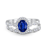 Halo Oval Bridal Wedding Set Ring Art Deco Oval Round Cubic Zirconia Solid 925 Sterling Silver Choose Color Size 4 to 12
