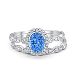 Halo Oval Bridal Wedding Set Ring Art Deco Oval Round Cubic Zirconia Solid 925 Sterling Silver Choose Color Size 4 to 12