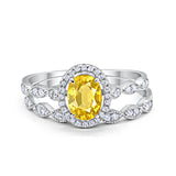 Halo Oval Bridal Wedding Set Ring Art Deco Oval Round Cubic Zirconia Solid 925 Sterling Silver Choose Color Size 4 to 12
